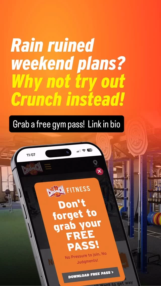 Stay dry, come work out at Crunch! Download your free gym pass! Link in bio 🔗